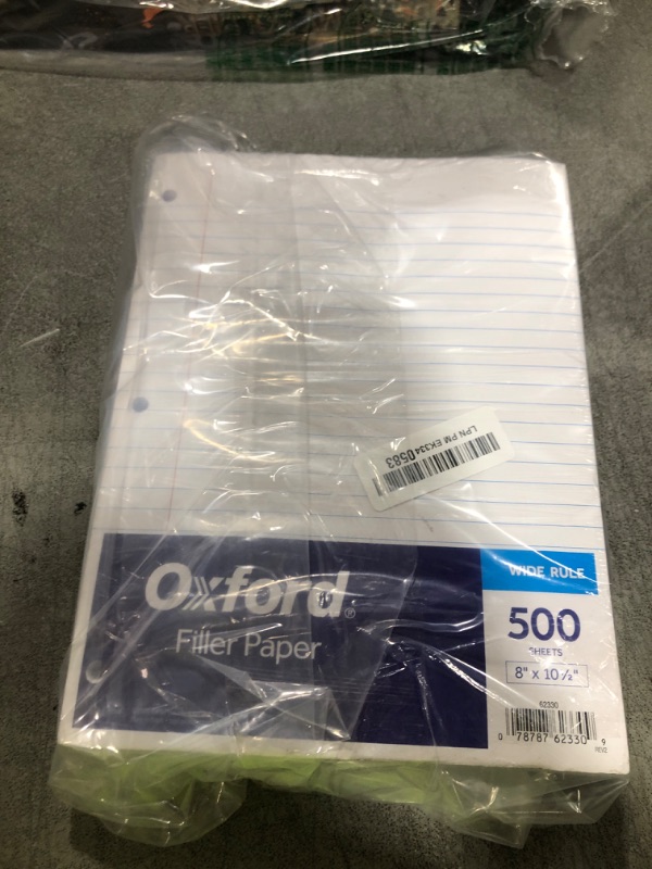 Photo 1 of Oxford Filler Paper, 8 x 10-1/2 Inch Wide Ruled Paper, 3 Hole Punch, Loose Leaf Notebook Paper for 3 Ring Binders, 500 sheets (62330), white