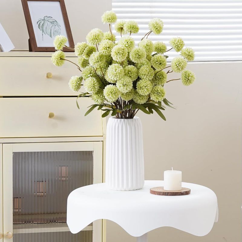 Photo 1 of Faux Kiku Flower,Green 12 Stems Slik Small Chrysanthemum Fake Flowers, Artificial Pompon Mums for Spring Floral Arrangements, Aesthetic Room Decor,Table Centerpieces,Wedding,Bouquet,Vase