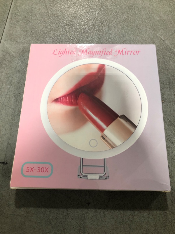 Photo 1 of 5X Magnifying Mirror with Lights, 6inch Makeup Magnifying Mirror with 3 Suction Cups, 5X Lighted Travel Magnification Mirror Large 5x Magnified Mirror with Lights, Portable 5X Travel Magnifying Mirror