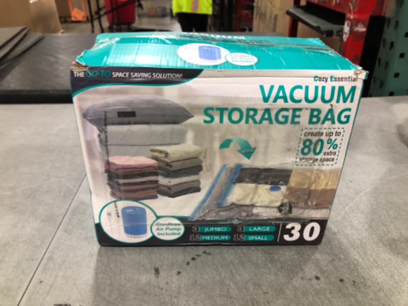 Photo 1 of Vacuum Storage Bags with Electric Pump, 30 Pack (3 Jumbo/3 Large/12 Medium/12 Small) Vacuum Seal Space Saver Bags for Clothing, Pillows, Blanket, Bedding, Comforters