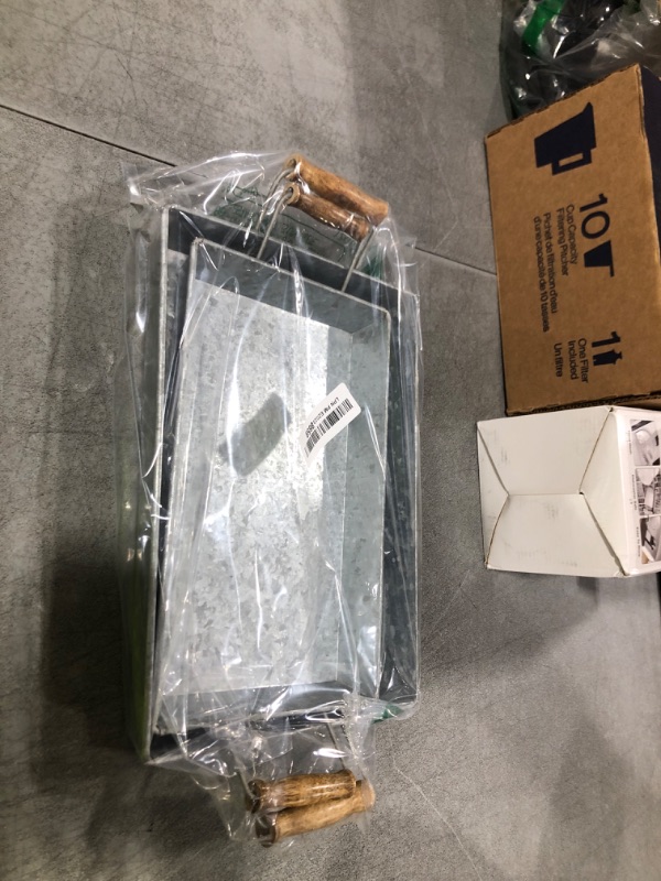 Photo 1 of AuldHome Design Galvanized Farmhouse Trays (Set of 2, Small & Medium); Farmhouse Decor Rectangular Trays w/Handles
