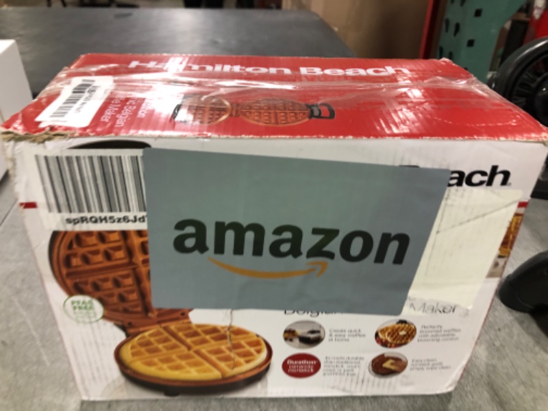Photo 1 of Hamilton Beach Belgian Waffle Maker with PFAS-Free Non-Stick Ceramic-Coated Plates, Browning Control, Indicator Lights, Stainless Steel (26081)
