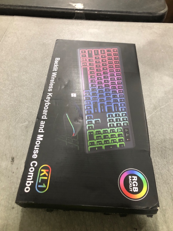 Photo 1 of Wireless Keyboard and Mouse Combo - RGB Backlit, Rechargeable & Light Up Letters, Full-Size, Ergonomic Tilt Angle, Sleep Mode, 2.4GHz Quiet Keyboard Mouse for Mac, Windows, Laptop, PC