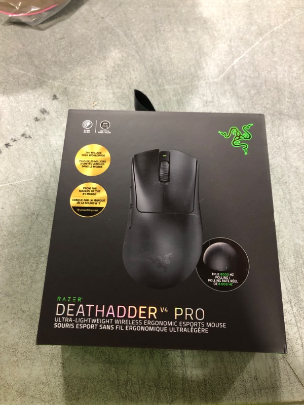 Photo 1 of Razer DeathAdder V4 Pro Wireless Gaming Mouse: 56g Lightweight - HyperSpeed Wireless Gen-2 - Optical Scroll Wheel - Optical Switches Gen-4 - Focus Pro 45K Sensor Gen-2 - Up to 150 Hr Battery - Black