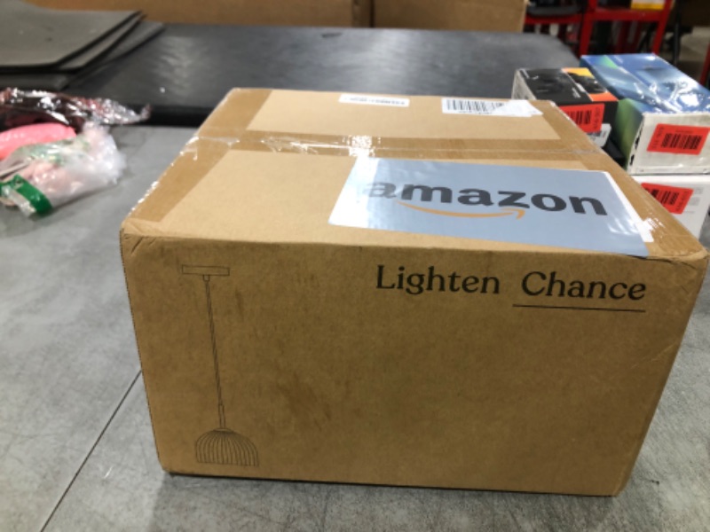 Photo 1 of Lighten Chance Modern Industrial Pendant Lights, 7.86" Amber Glass Bell Lamp Shape Hanging Ceiling Lighting Fixtures Kitchen Island Dining Room Table, Vintage Lampshade