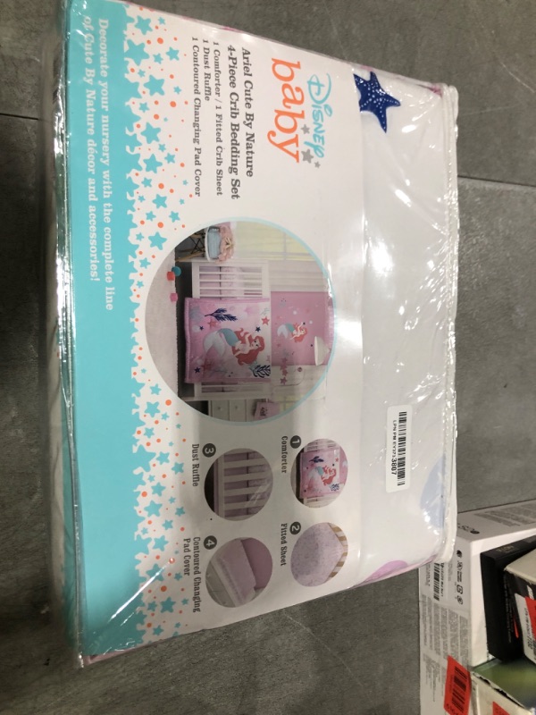 Photo 1 of NOJO Disney The Little Mermaid Pink, Aqua, and Coral Ariel Cute by Nature 4 Piece Nursery Crib Bedding Set - Comforter, Fitted Crib Sheet, Changing Pad Cover, and Crib Skirt