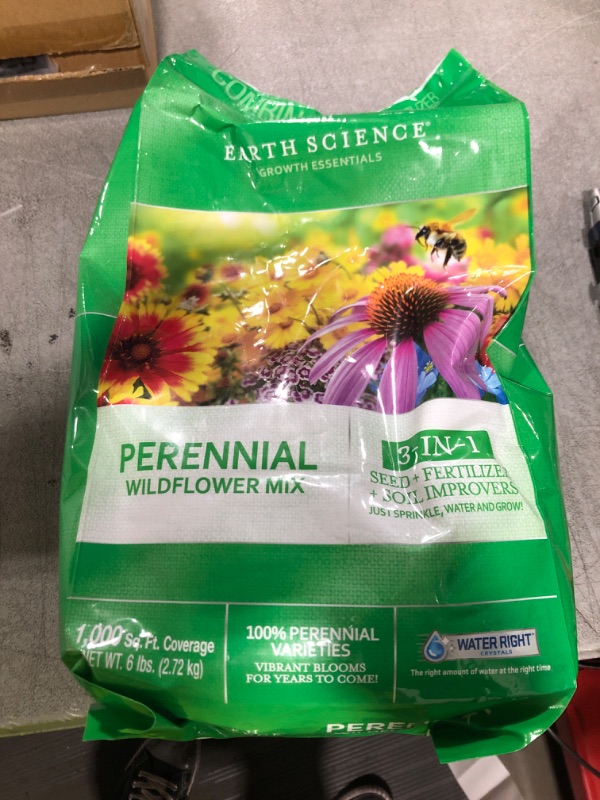 Photo 1 of Earth Science Perennial Wildflower Mix—6 lb—3-in-1 Formula with Premium Wildflower Seeds, Plant Food and Soil Conditioners - Non-GMO, Natural Ingredients