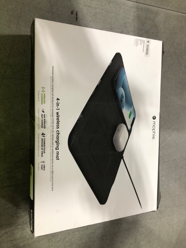 Photo 1 of Mophie 4-in-1 Wireless Charging Mat for Apple iPhone, AirPods & Watch, Samsung Galaxy, Google Pixel, and All Qi-Enabled Devices, Additional USB-A Port, Intuitive Design, Includes Apple Watch Stand