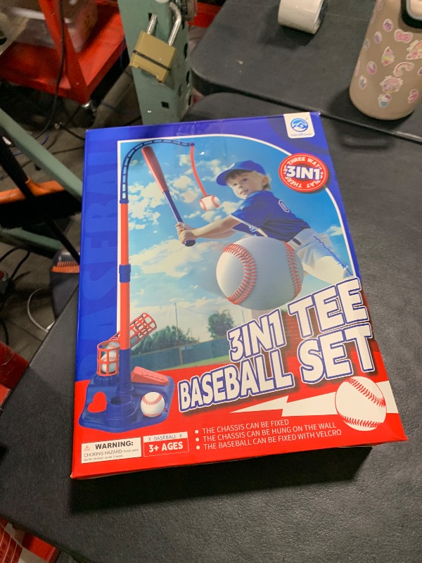 Photo 1 of 3-in-1 Kids Baseball Set for Ages 3-5/5-8, Batting Tee, Stand Tee, Pitching Machine with 6 Plastic Softballs & Bat, Adjustable Height, Indoor/Outdoor Backyard Sport Games Gifts for Boys & Girls, Blue