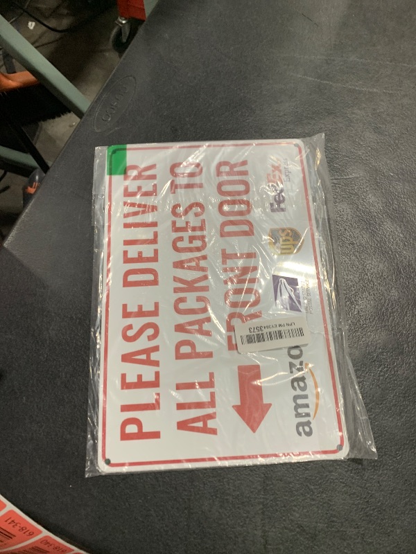Photo 1 of Please Deliver All Packages to Front Door Left Arrow - Bestylez Delivery Sign for Outdoor Use 12" * 8" (146)
