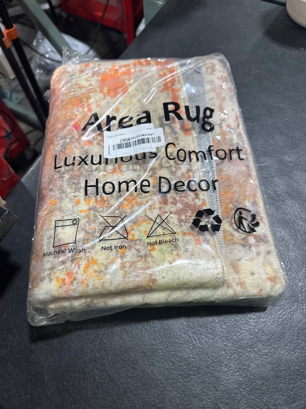 Photo 1 of Lahome Modern Abstract Small 2x3 Rug - Washable Kitchen Rugs Non Slip Front Indoor Mat for Entry Bathroom, Contemporary Soft Throw Carpet for Entryway Bedside, Orange/Yellow