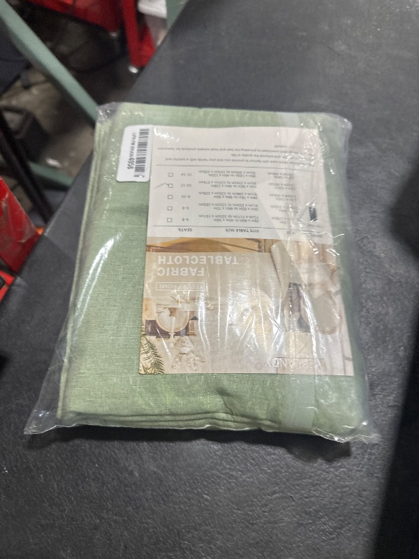 Photo 1 of Veblandy Rectangle Tablecloth Linen Textured Waterproof & Stain Resistant Table Cloth Wrinkle Free Decorative Fabric Farmhouse Table Cover for Dining/Party/Buffet/Wedding, 60 x 120 Inch, Sage Green