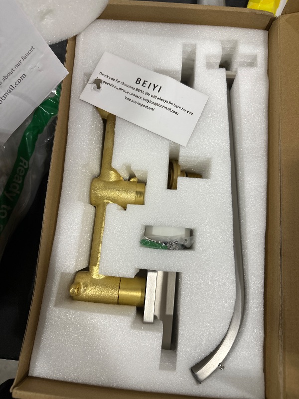 Photo 1 of BEIYI Wall Mount Tub Filler, Brushed Nickel Wall Mounted Bathtub Faucet Brass Extra Long High Flow Bath Tub Faucet Set, BY005TN