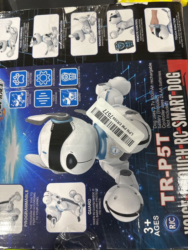 Photo 1 of Top Race Rechargeable Robot Dog- Interactive Smart Robo Dog for Kids Ages 5-7 - Programmable with Remote Control, Voice and Touch Features - Realistic Actions and Perform Tricks - 4x5x6 Inches (White)