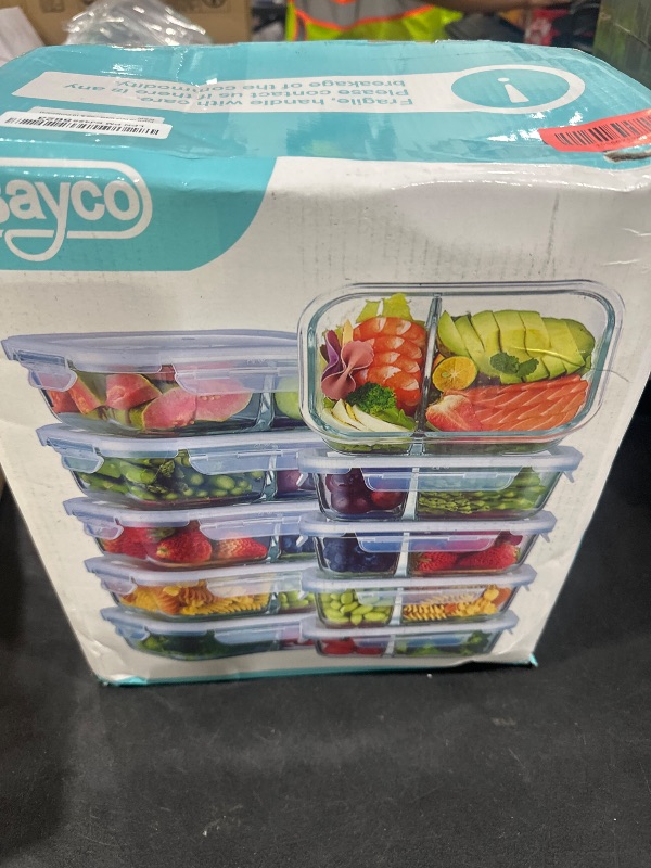 Photo 1 of Bayco 10 Pack Glass Meal Prep Containers 2 Compartment, Glass Food Storage Containers with Lids, Airtight Glass Lunch Bento Boxes, Leak Proof (10 lids & 10 Containers)