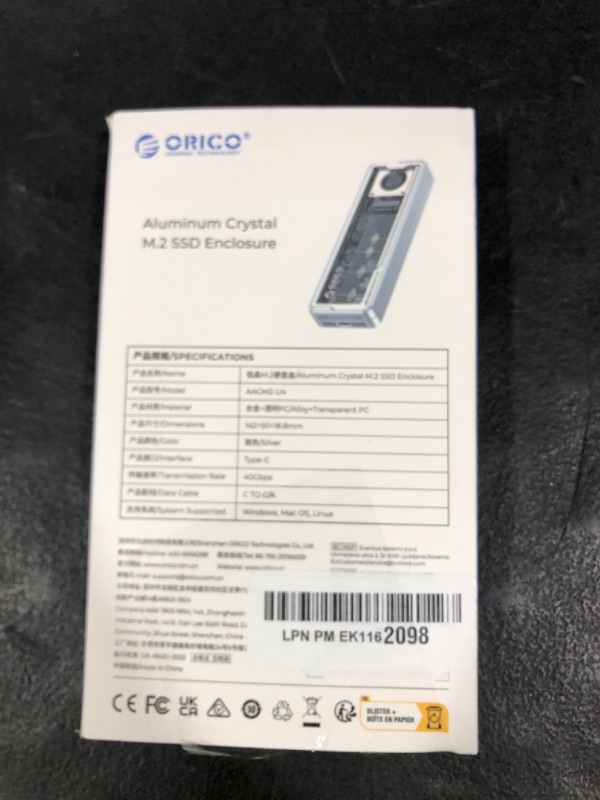 Photo 1 of ORICO 40Gbps M.2 NVMe SSD Enclosure with Cooling Fan, Tool-Free Installation Aluminum Crystal NVMe Case, Support 2280 M2 Solid State Drive, Compatible with Thunderbolt 3/4 USB4/3.2/3.1/3.0
