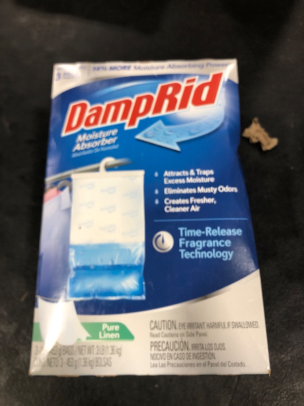 Photo 1 of DampRid Pure Linen Hanging Moisture Absorber, 16 oz., 3 Count (Pack of 1) - Eliminates Musty Odors for Fresher, Cleaner Air, Ideal for Closet, 14% More Moisture Absorbing Power*
