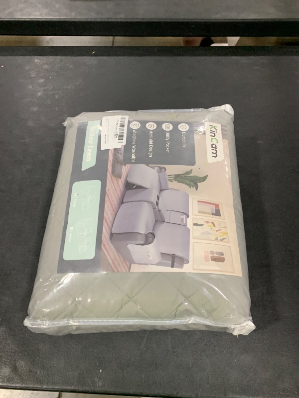 Photo 1 of KinCam 100% Waterproof Recliner Loveseat Cover with Console, Non-Slip Reclining Couch Covers for 2 Seat, Recliner Sofa Cover Furniture Protector with Elastic Straps for Kids, Pets, Light Gray