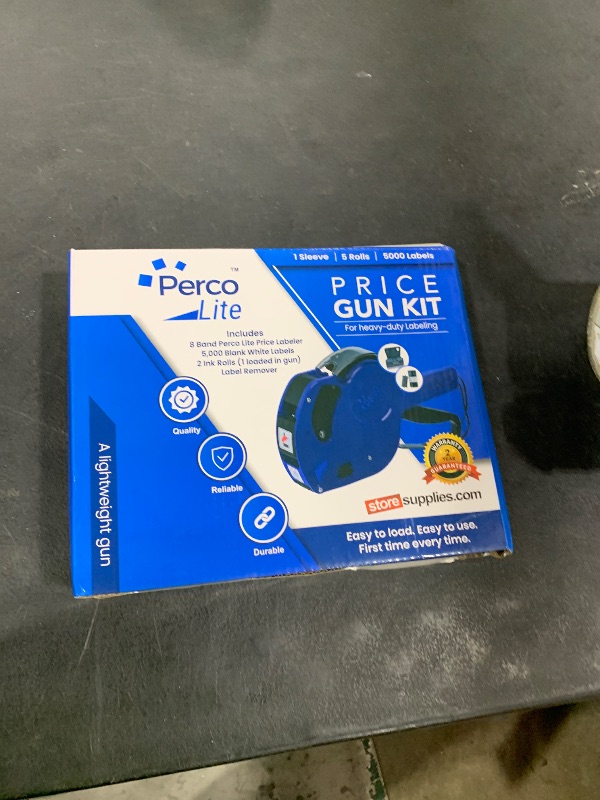 Photo 1 of Perco Lite 1 Line Price Gun with Price-Marking Labels Kit — Includes 5,000 Blank White Labels, 1 Gun Clip, 2 Ink Rollers — 1 Ink Roll & Labels Preloaded — Ideal for Retail Pricing, Inventory, and More