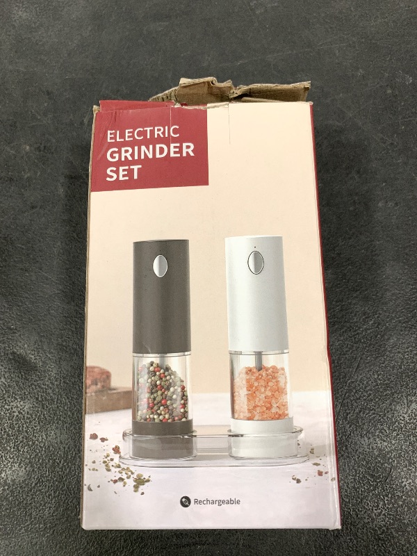 Photo 1 of CIRCLE JOY Electric Salt and Pepper Grinder Set Rechargeable Salt and Pepper Mills with 6-Level External Adjustable Coarseness, White LED Light and Storage Base, Black