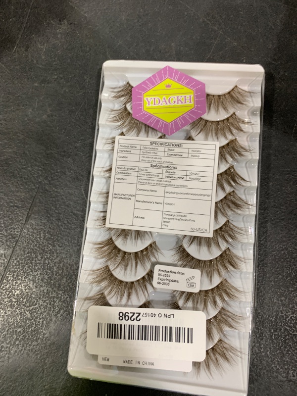 Photo 1 of Brown Lashes Natural Look False Eyelashes Wispy Cat Eye Lashes C-Curly Dark Brown Fake Lashes 16mm Slightly Faux Mink Eyelashes Strip 10 Pairs Pack
