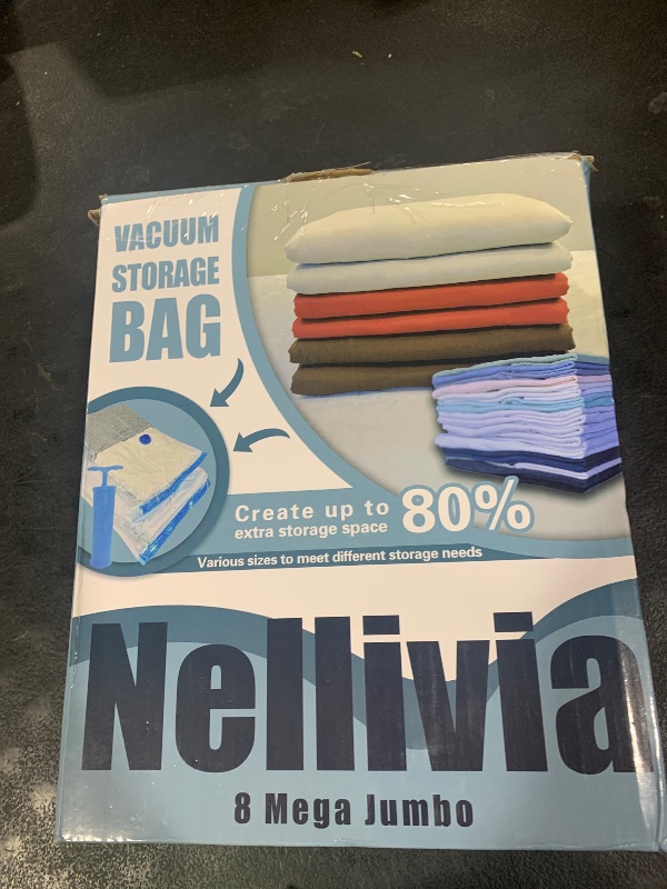Photo 1 of Nellivia 8 Mega Jumbo XXL Vacuum Storage Bags with Pump, Supersized Compression Space Saver for Comforter, duvet, Bedding, Blanket storage, Vacuum Seal Bags for Clothing, Durable Safe Poly Material
