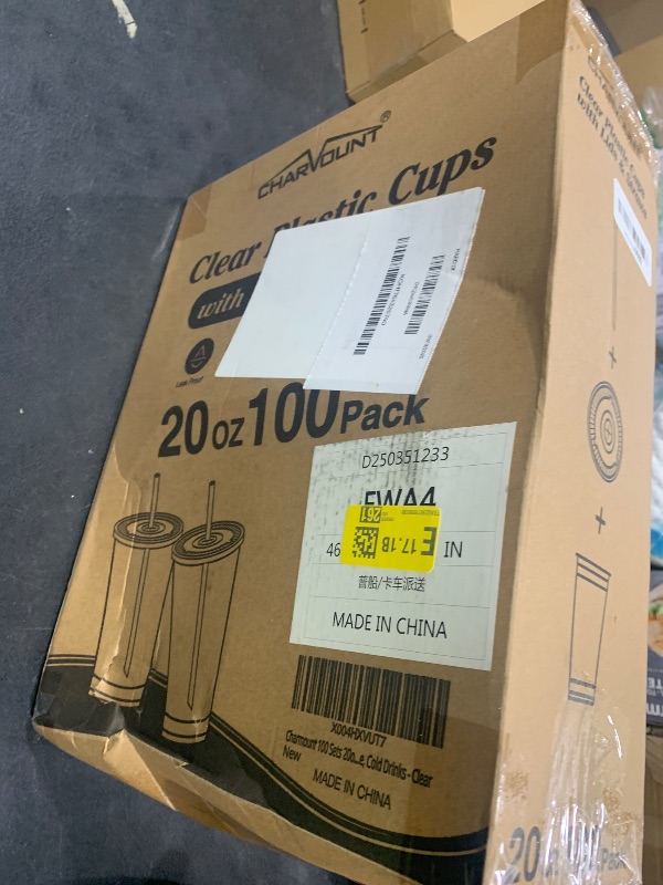 Photo 1 of Charmount 100 Sets- 20 oz Clear Plastic Cups with Lids and Straws, Disposable To Go Cups for Cold Drinks, Coffee Bar Accessories, Iced Coffee, Smoothies