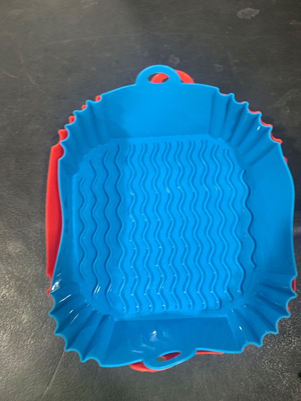 Photo 1 of Boribim 2 PCS Square Silicone Air Fryer Liners - 8 Inch Reusable Air Fryer Pot - Air Fryer Accessories - Air Fryer Inserts for 4 to 7 QT Oven Microwave Accessories (Red + Blue)