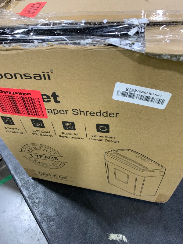 Photo 1 of Bonsaii Paper Shredder, 8-Sheet Crosscut Shredder with 4.2 Gallon Bin Shred Credit Card/Mail/Staple/Clip, P-4 Security Level Document Shredder with Handle for Home Office (C261-C)