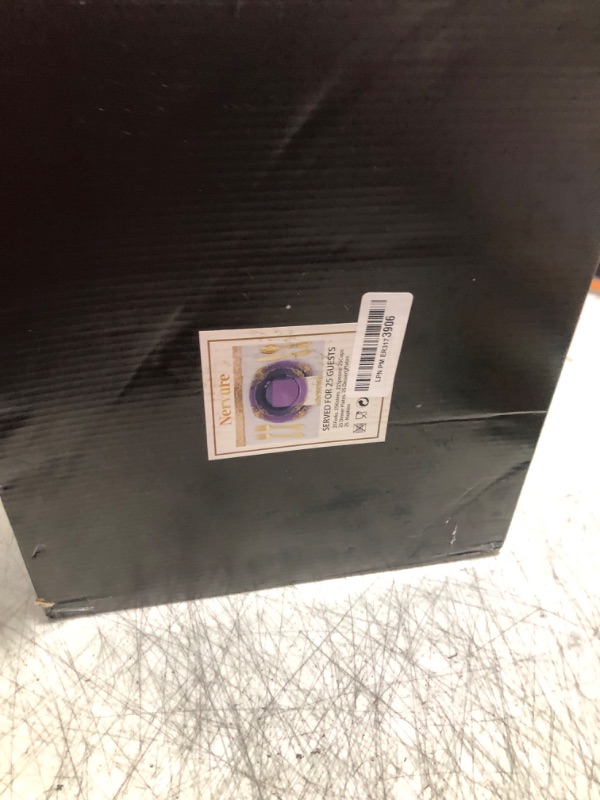 Photo 1 of Nervure 175PCS Clear Purple Plastic Plates - Gold Plastic Plates for 25 Guests Include 25Dinner Plate, 25Dessert Plate, 25Cups, 75 Cutlery, 25Napkins Perfect for Wedding & Party