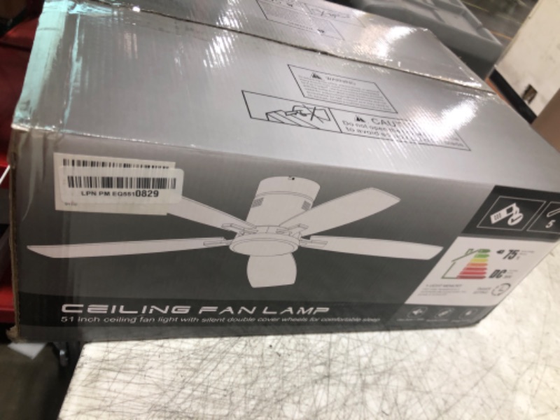Photo 1 of KNUN 52 Inch Flush Mount Ceiling Fan with Light and Remote/App Control,White Ceiling Fans with Lights, 3CCT,Dimmable,Noiseless,Low Profile Ceiling Fan for Indoor/Outdoor Use