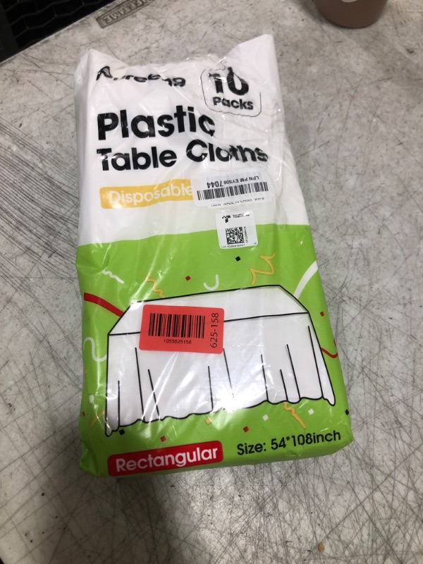 Photo 1 of Pureegg Plastic Table Cloth Disposable 10 Pack, 54 x 108 Inch Table Cloths, Party, Picnic, Wedding, Decorative Tablecloths, Rectangle, White Plastic Cover, Leakproof & Sturdy, White