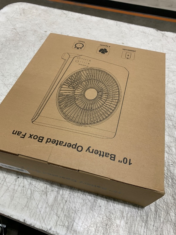 Photo 1 of 10Inch Portable Small Box Fan, 20000mAh Rechargeable Battery Operated, Max 55Hrs Cooling, 4 Speeds, 270° Pivoting, Cordless Square Table Fan with Timer for Window Bedroom Kitchen Office Power Outage