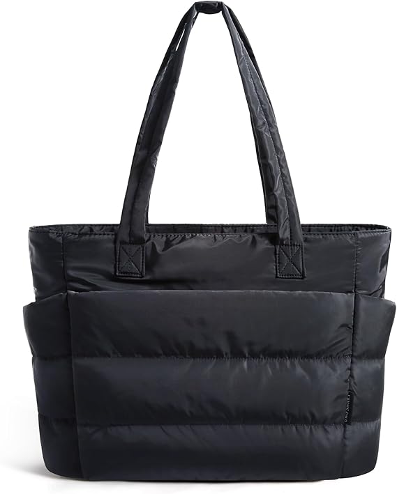 Photo 1 of BAGSMART Tote Bag for Women, Lightweight Puffy Tote Bag with Compartments Shoulder Bag Handbag Quilted Shoulder Bag Handbag for Travel, Work, Beach, Gym, Shop(black)