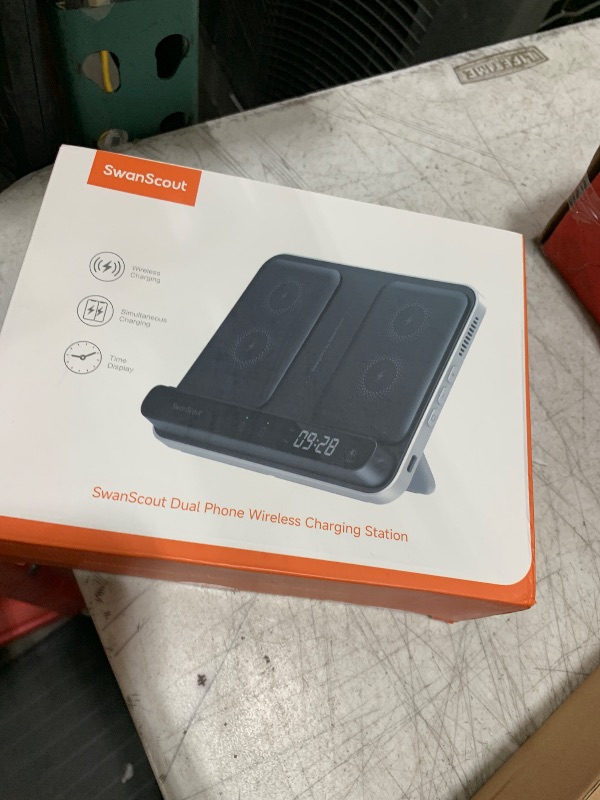 Photo 1 of Dual Wireless Charger Stand, SwanScout 504, Foldable Wireless Charging Station Pad for iPhone 16/15/14 Series, Samsung Galaxy S25/S24/S23, Google Pixel 9/8/7, Android Phones, AirPods/Galaxy Buds