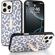 Photo 1 of for iPhone 16 Pro Max Case with Finger Hand Strap Kickstand, Trendy Cool Leopard Cheetah Print Phone Case for Women Men, Full Camera Protection Shockproof Protective Cover, White
