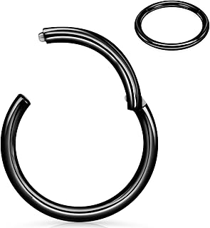 Photo 1 of 1Pcs 316l Surgical Steel Nose Rings Hoop 20G 18G 16G Hinged Clicker Septum Cartilage Ear Piercing Gold-Silver-Black Diameter 6mm to 12mm
