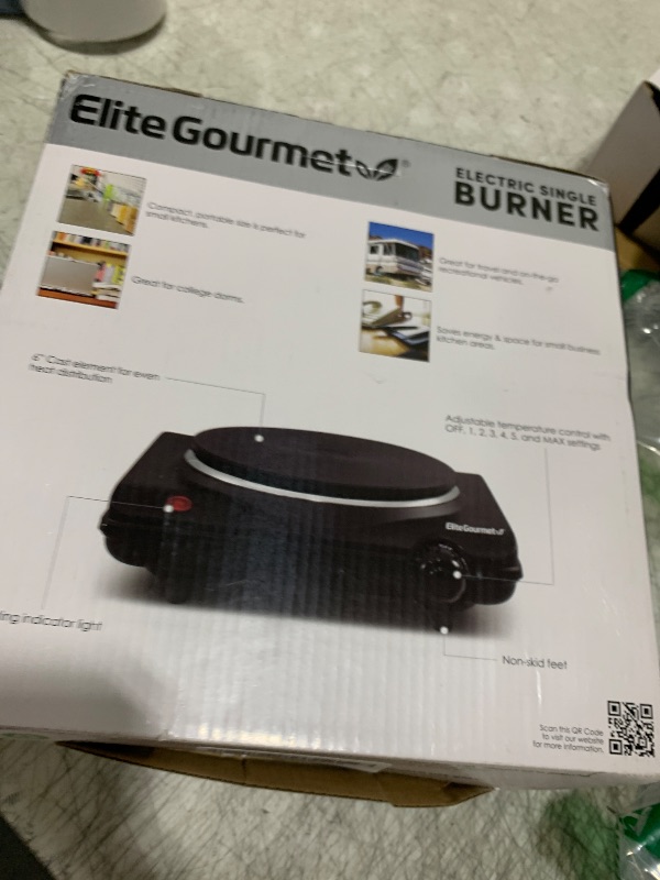 Photo 1 of Elite Gourmet ESB-301BF# Countertop Single Cast Iron Burner, 1000 Watts Electric Hot Plate, Temperature Controls, Power Indicator Lights, Easy to Clean, Black