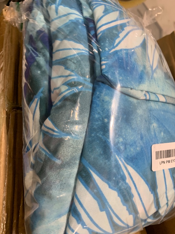 Photo 1 of JSD Blue Tropical Leaves Print Sheet Set Queen, 4 Piece Soft Pattern Microfiber Bed Sheets Extra Deep Pocket