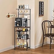 Photo 1 of Aetheris 5 Tier Coffee Bar Station, Kitchen Corner Bakers Rack with 4 S-Shaped Hooks, Microwave Oven Storage Stand, Farmhouse Corner Coffee Bar Cabinet, Bakers Racks for Small Spaces, Rustic Brown
