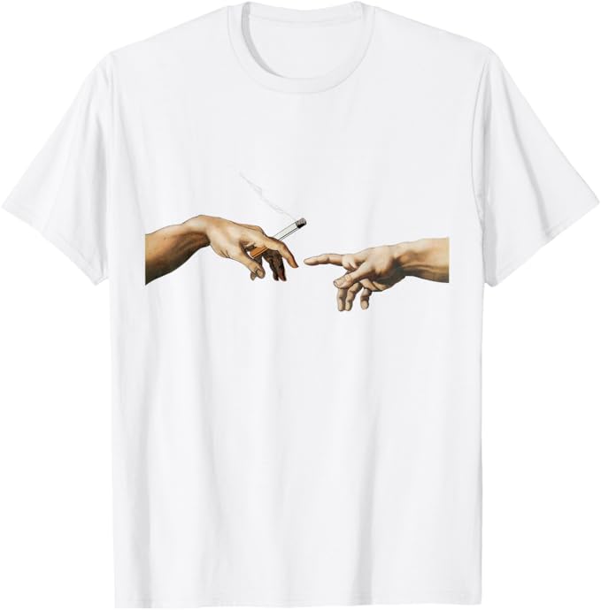 Photo 1 of Michelangelo - Creation of Adam Cigarette Smoking Art T-Shirt