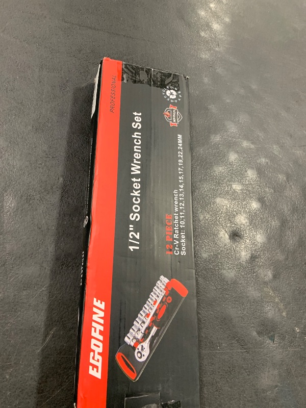 Photo 1 of Egofine 12pcs 1/2 Inch Ratchet Socket Wrench Set, Drive Socket Set with 10 Sockets 10-15,17,19,22,24mm and 2 Way Quick Released Ratchet Handle and Extension Bar
