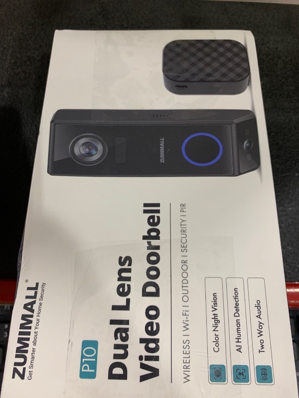 Photo 1 of ZUMIMALL Dual Lens Doorbell Camera with Chime, 2K HD Video Doorbell Wireless Battery Solar Powered, No Monthly Fees, Wireless/Wired Installation, 2-Way Talk/IP65/Cloud/Alexa/PIR/AI/2.4G WiFi