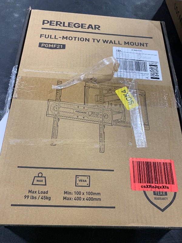 Photo 1 of Perlegear Full Motion TV Mount for 32-65 Inch TVs up to 99 lbs, Max VESA 400x400mm, Fits 16”/12” Wood Studs, Height Adjustable Pre-Assembled TV Wall Mount, Tool-Free Tilt, Swivel & Extension, PGMF21