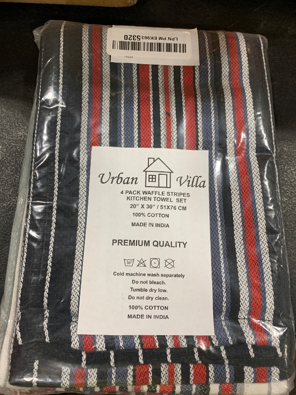Photo 1 of Urban Villa Kitchen Towels (20x30 Inches 4 Pack) Extra Large Premium Salsa Stripes Dish Towels for Kitchen Dish Cloths Highly Absorbent 100% Cotton Kitchen Hand Towels with Hanging Loop Tea Towels