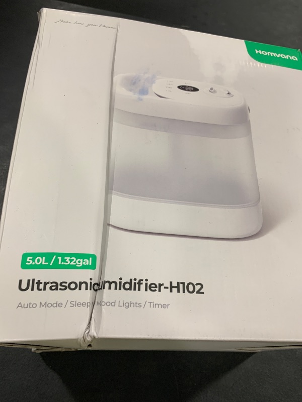 Photo 1 of Homvana Humidifiers for Bedroom, 5L Super Easy to Clean Top Fill Auto Adapt Cool Mist Humidifier for Bedroom Plants Baby Kids for Home (Never Leaking Design), Quiet 40H Runtime, Essential Oil Diffuser