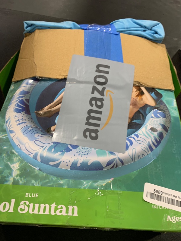 Photo 1 of SLOOSH Inflatable Tanning Pool Lounger Float,72" x 65" Pool Floats Adult with Pillow,Luxury Fabric Large Suntan Tub Raft Floatie,Sunbathing Bed Lounge for Water Blow Up Kids Ball Pit Party Gifts,Blue