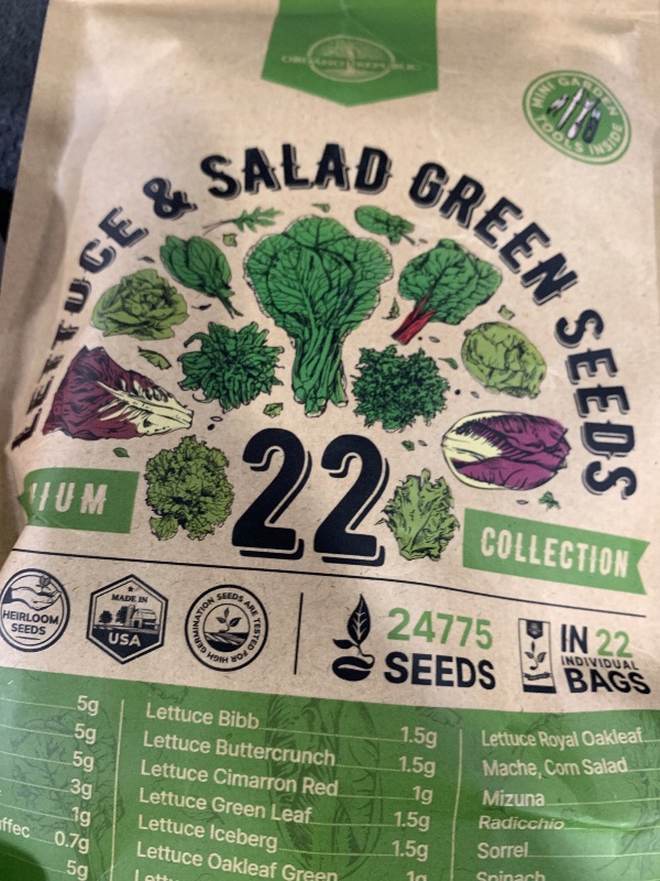 Photo 1 of Organo Republic 22 Lettuce & Salad Greens Seeds Variety Pack 24,700+ Non-GMO Heirloom Lettuce Seeds for Indoor & Outdoor Garden, Hydroponics, Aerogarden - Arugula, Kale, Spinach, Swiss Chard, Lettuce