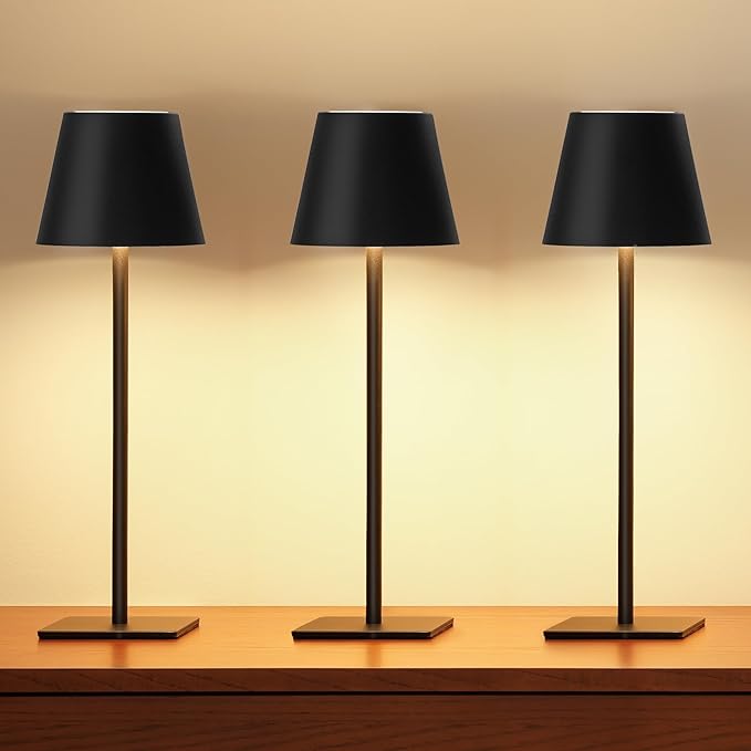 Photo 1 of UME 3 Pack Cordless Table Lamp, Battery Operated Lamp - Portable Waterproof Rechargeable Table Lamp w/ 3 Color Temps & Stepless Dimming for Dinner, Desk, Cafe, Outdoor (Black)