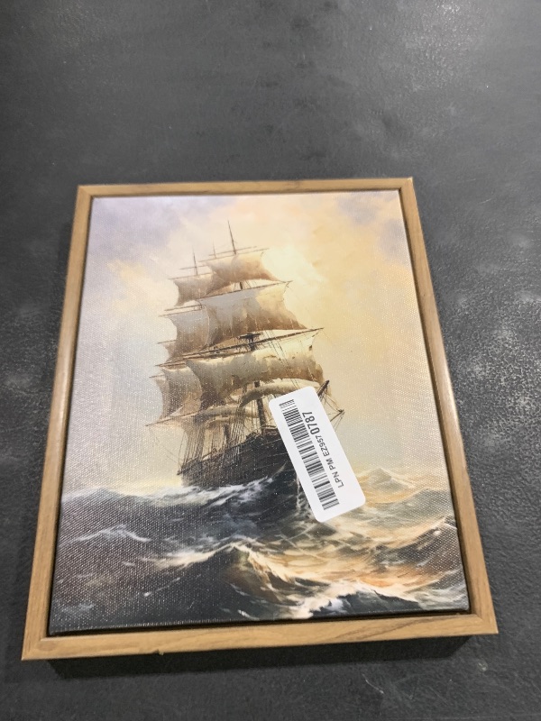 Photo 1 of KBKBART Framed Canvas Wall Art for Living Room, Sailing Boats in the Sunset Watercolor Vintage Oil Painting on Canvas, Vintage Coastal Art Prints for Wall Decor, Sailboat Seascape Landscape Home Decor(8"x10")